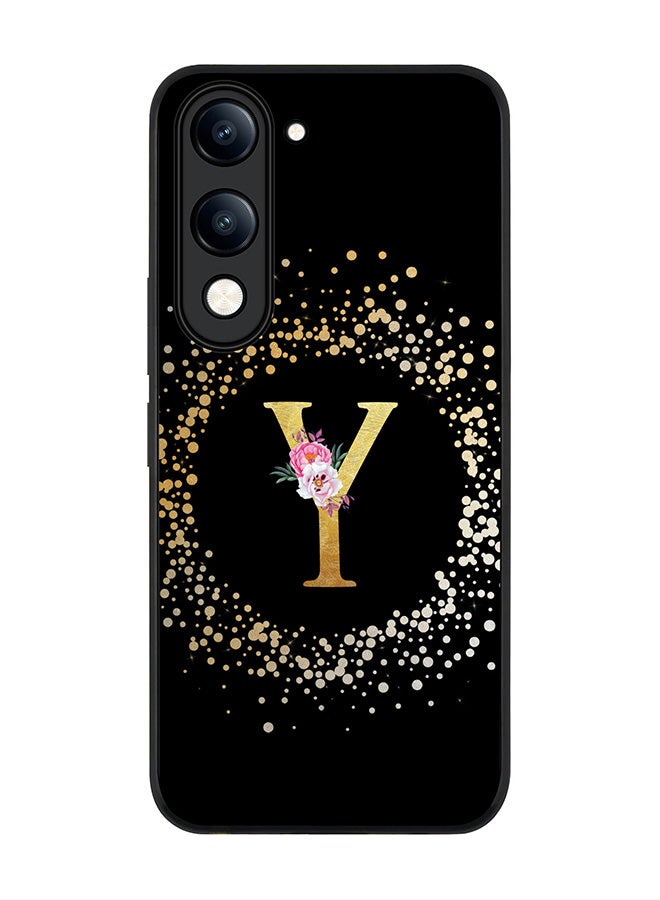 For vivo Y29s 5G / Y19s 5G Case,Slim fit Camera Protection, Shockproof Thin Phone cover  - Custom Monogram Floral - Y ( Black )